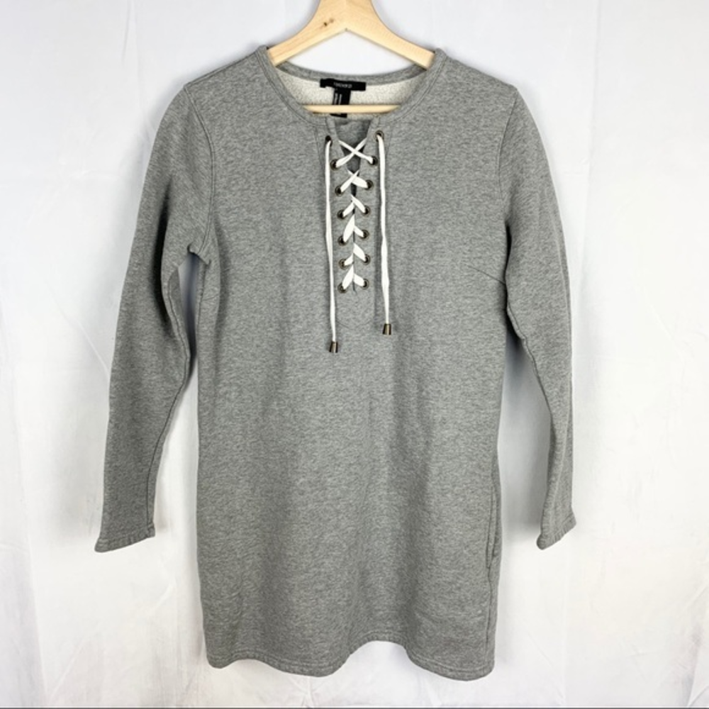 FOREVER 21 lace up casual grey sweatshirt dress SZ M
